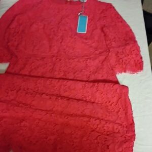 Draper James Red Asymmetrical Lace Dress